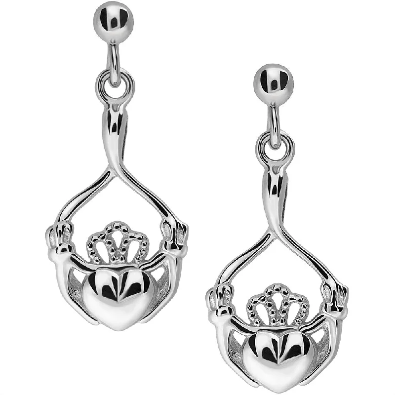 women's earrings gold -Sterling Silver Claddagh Earrings UES-6165