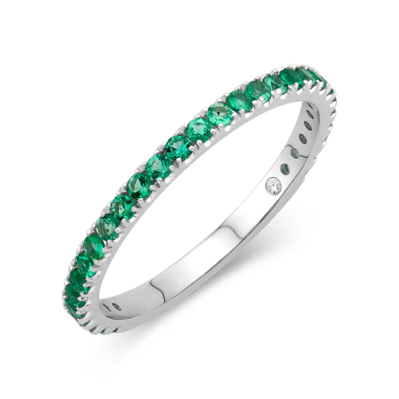 women's ring delicate and dainty -14K White Gold 0.37cttw. Emerald Stackable Birthstone Ring - May