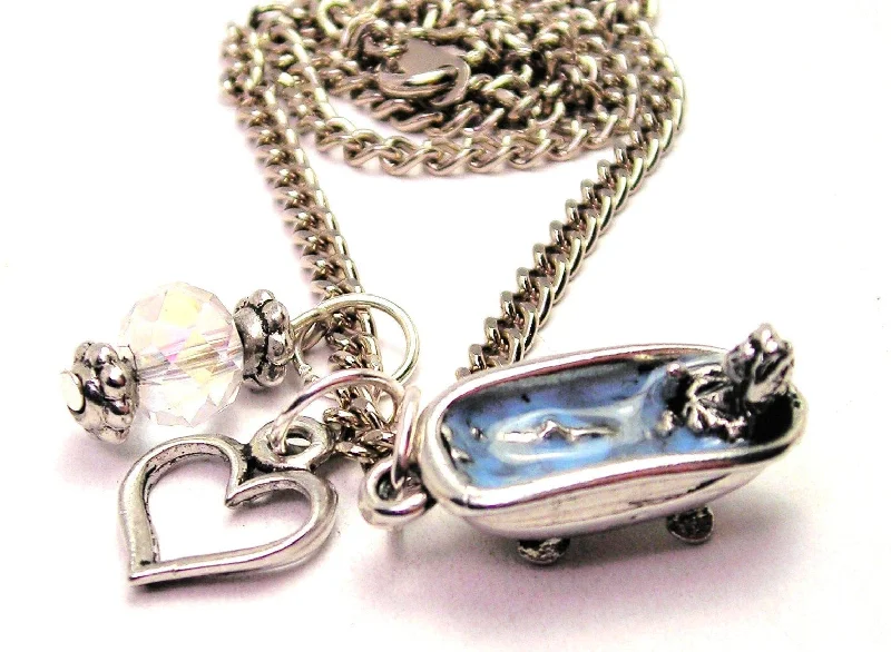 women's necklaces luxury gold pendant -Girl In Tub Blue Water Necklace with Small Heart