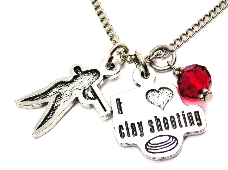 women's necklaces moonstone charm -I Love Clay Shooting With Clay Shooting Girl Necklace