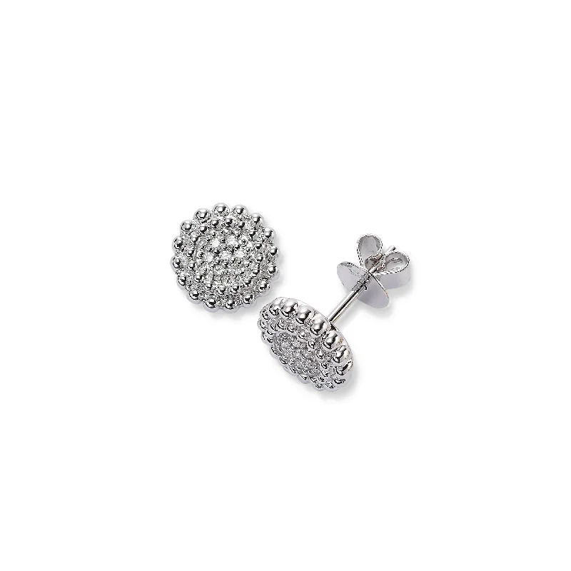 women's earrings best seller -Small Pave Diamond Cluster Stud Earrings, 14K White Gold