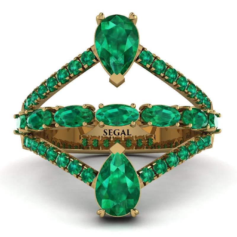 women's ring casual everyday -Symmetrical Twist Shank Pear Emerald Ring - Eliza No. 19