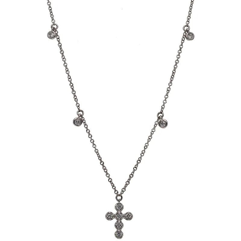 women's necklaces opal gemstone -14K White Gold Diamond Cross Necklace