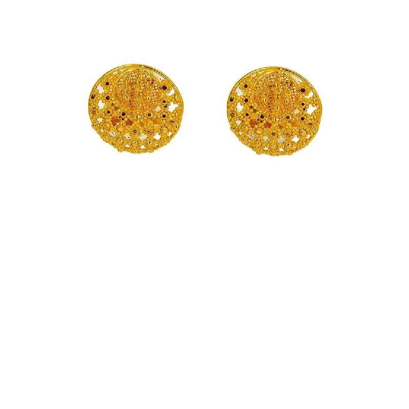 women's earrings minimalist bar drop -22K Yellow Gold Earrings W/ Beaded Filigree & Inner Circle Design