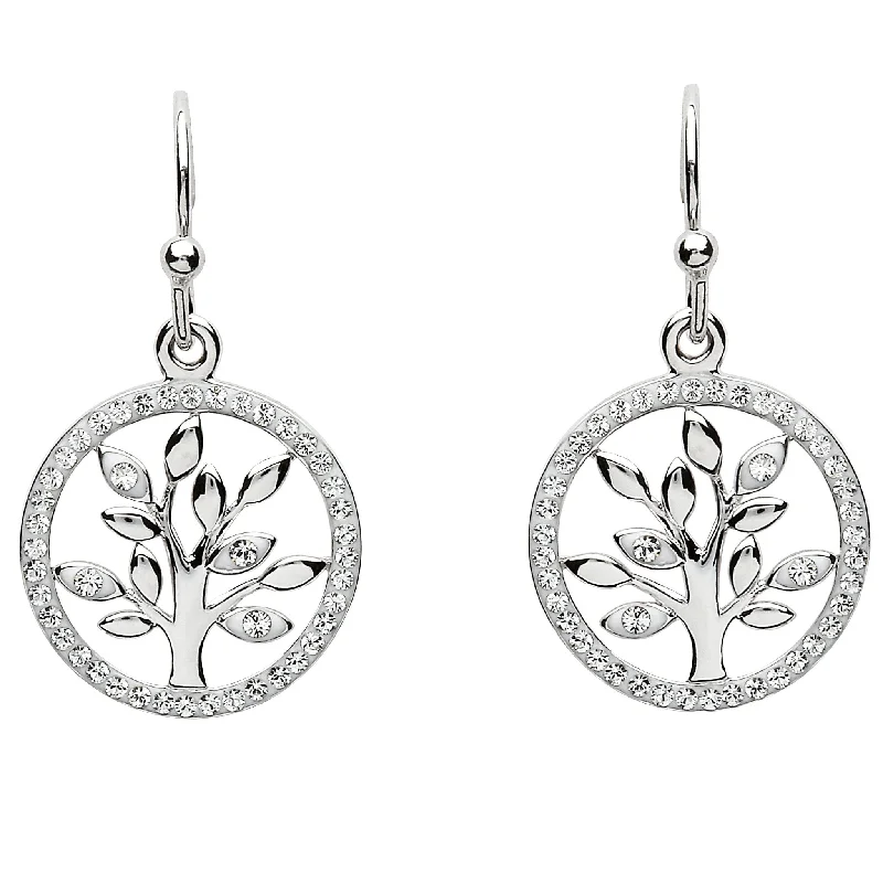 women's earrings nature inspired -Sterling Silver Tree of Life Swarovski Crystal Earrings ST54