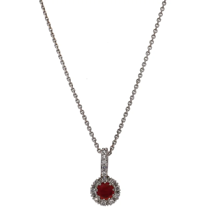 women's necklaces waterproof jewelry -18K White Gold Ruby and Diamond Necklace