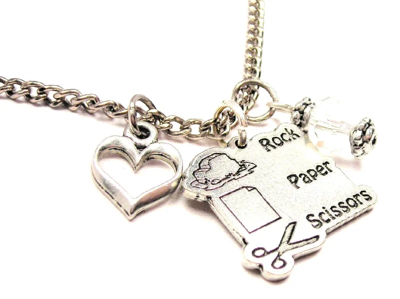 women's necklaces anniversary gift -Rock Paper Scissors Necklace with Small Heart