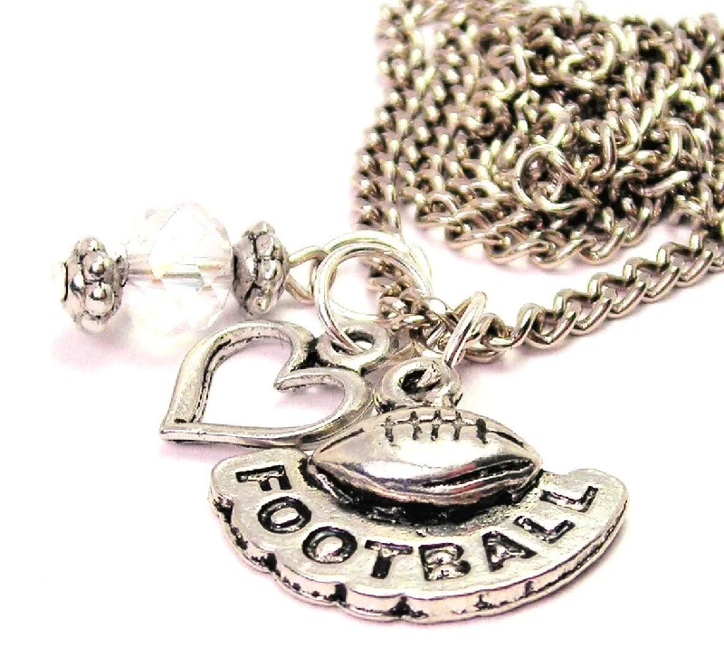 women's necklaces ruby -Football With Word Football Necklace with Small Heart