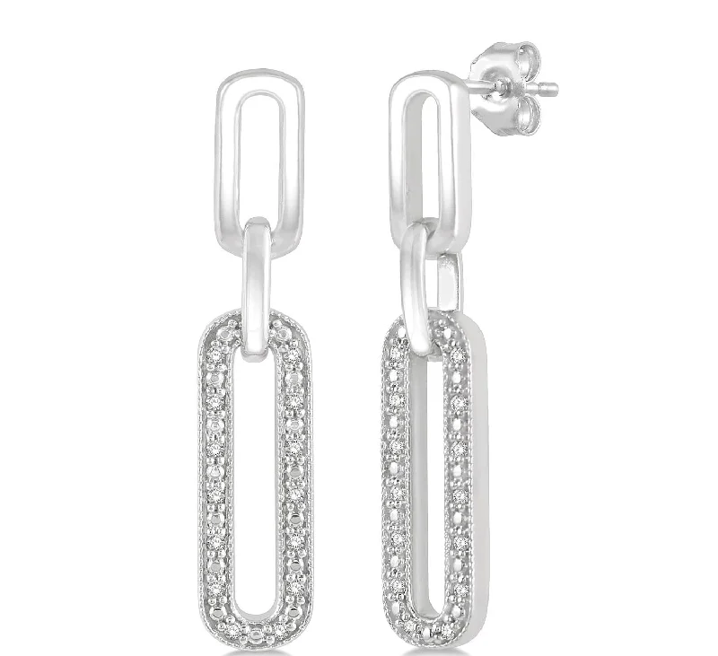 women's earrings perfect for gifting -Paper Clip Long Diamond Earrings - 1/10 Carat