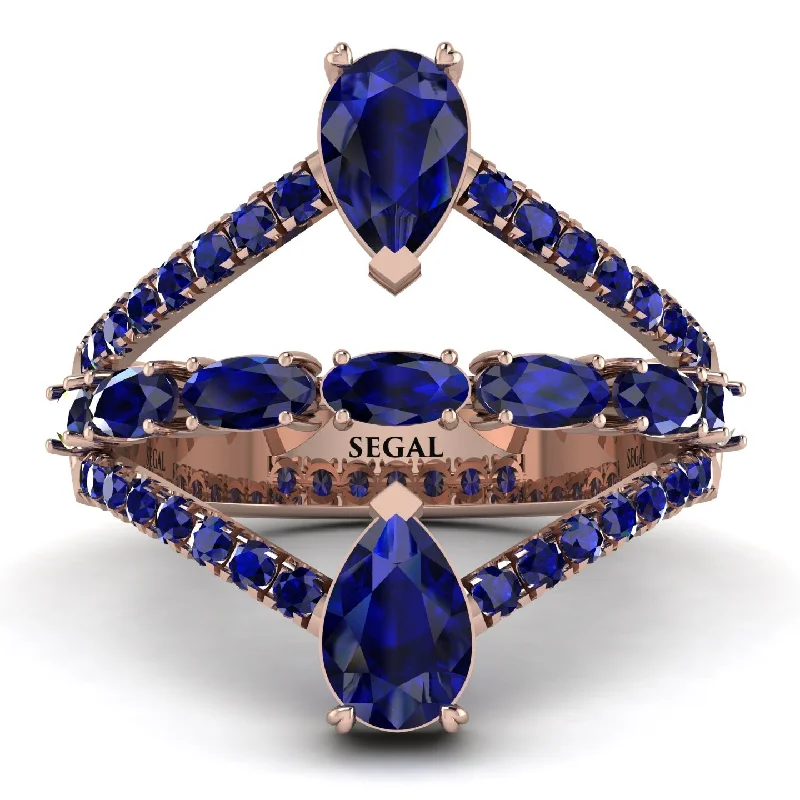 women's ring with birthstone -Symmetrical Twist Shank Pear Sapphire Ring - Eliza No. 74