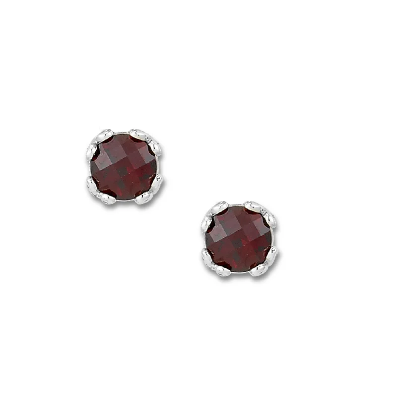 women's earrings luxury collection -Round Garnet Stud Earrings, Sterling Silver