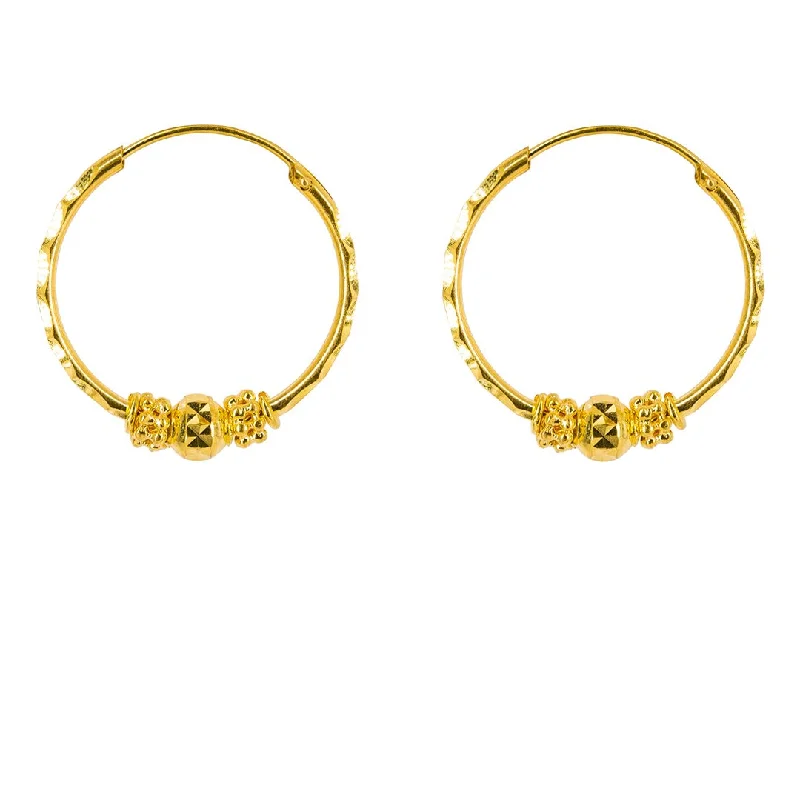 women's earrings rose gold -22K Yellow Gold Hoop Earrings W/ Chiselled Hoop & Clustered Balls