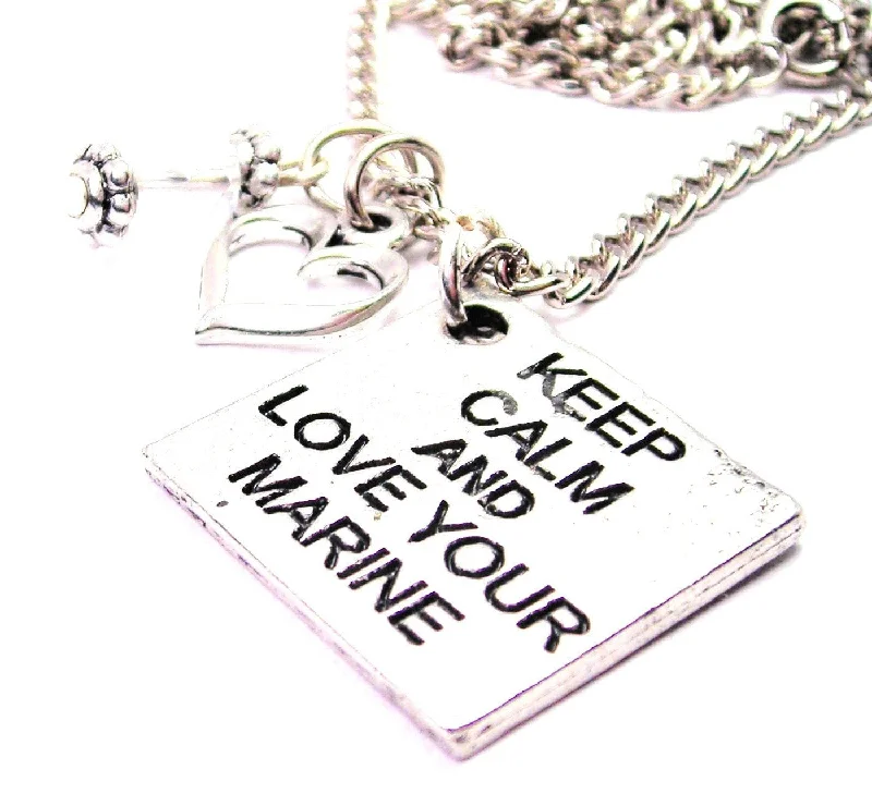 women's necklaces celebrity style -Keep Calm And Love Your Marine Necklace with Small Heart