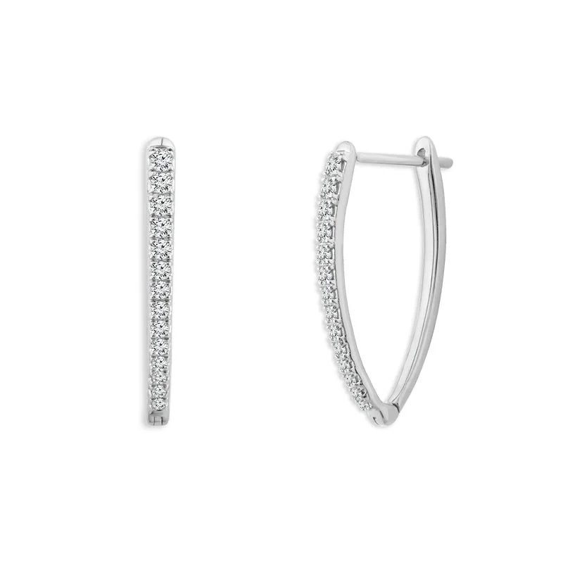 women's earrings bold geometric shape -1/3 Ctw Diamond Hoop Earrings in White Gold