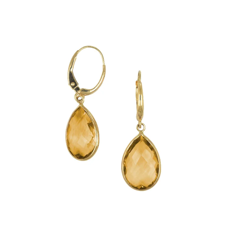 women's earrings drop style -Pearshape Citrine Drop Earrings, 14K Yellow Gold