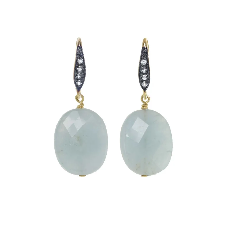 women's earrings diamond -Flat Faceted Aquamarine Drop Earrings, Sterling Silver and Gold Plating