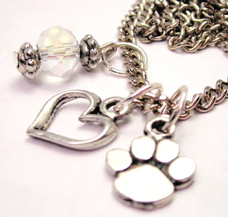 women's necklaces bold and stylish -Small Paw Print Necklace with Small Heart