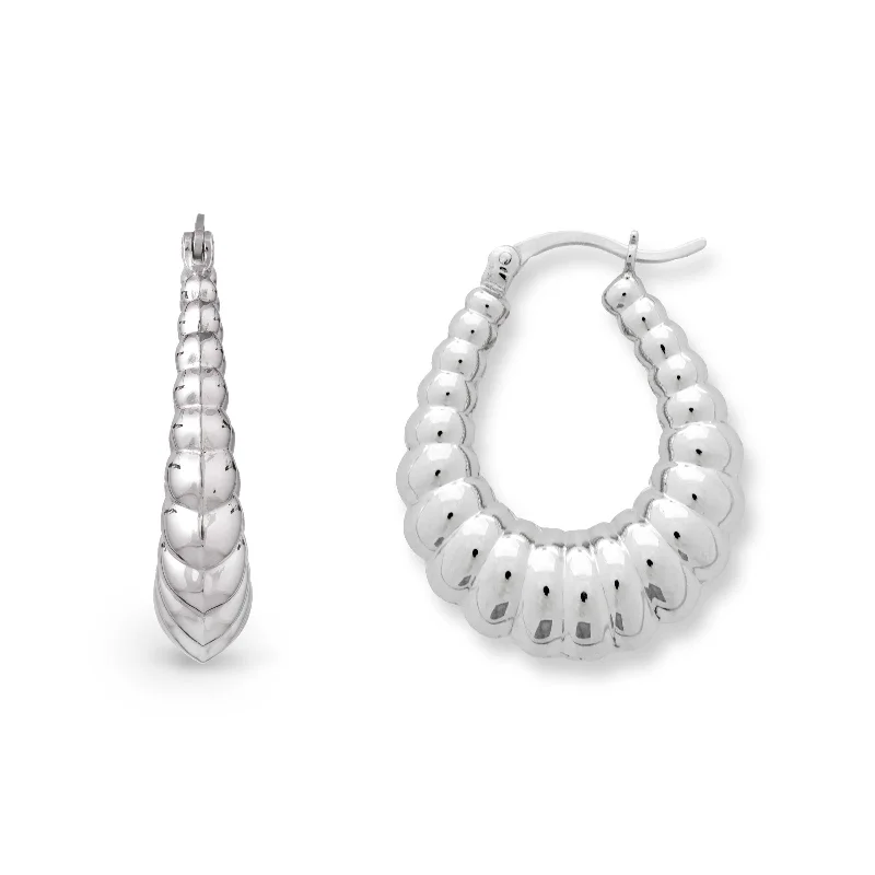 women's earrings best seller -Graduated Ribbed Hoop Earrings, Sterling Silver