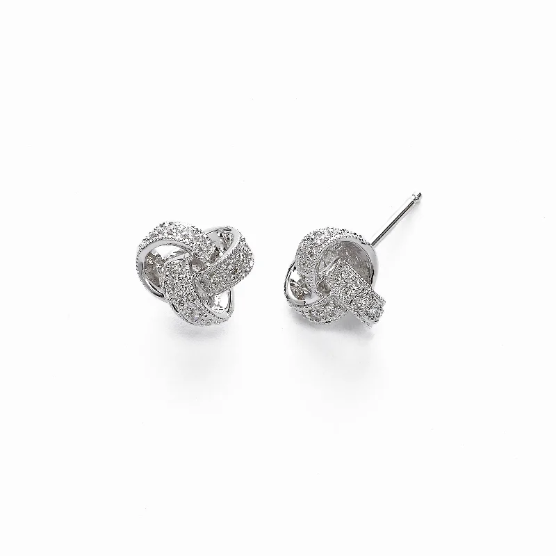 women's earrings zodiac sign -Diamond Knot Button Earrings, 14K White Gold