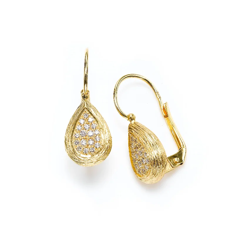 women's earrings classic pearl drops -Pear Shape Pavé Diamond Drop Earrings, 14K Yellow Gold