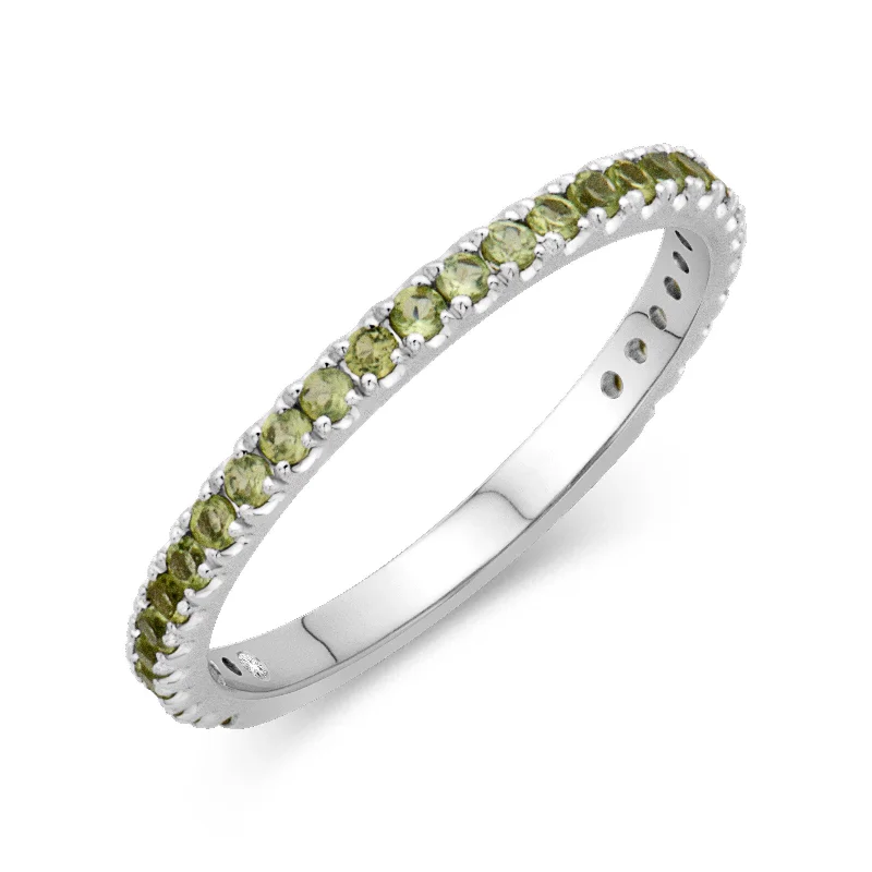 women's ring small gemstone -14K White Gold 0.44cttw. Peridot Stackable Birthstone Ring - August