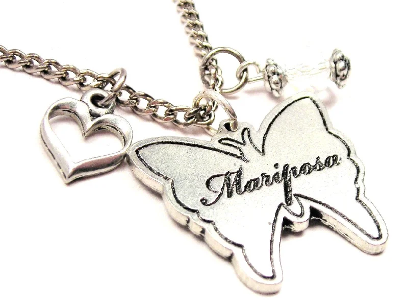 women's necklaces bar pendant -Mariposa Butterfly Necklace with Small Heart