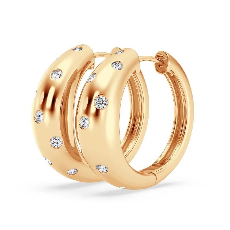 women's earrings bold statement -3/8 Ctw Diamond Domed Hoop Earrings in 14 Karat Yellow Gold