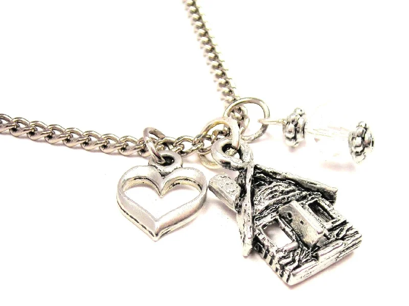 women's necklaces crystal charm -Log Cabin Necklace with Small Heart