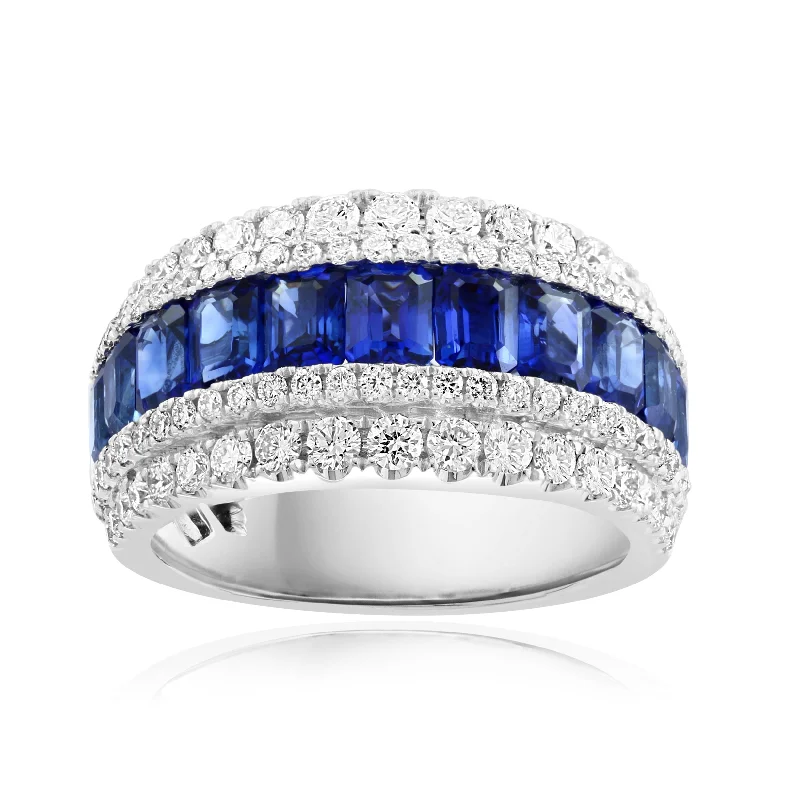 women's ring thin minimalist band -14K White Gold Baguette Sapphire & Diamond Accent Wide Band