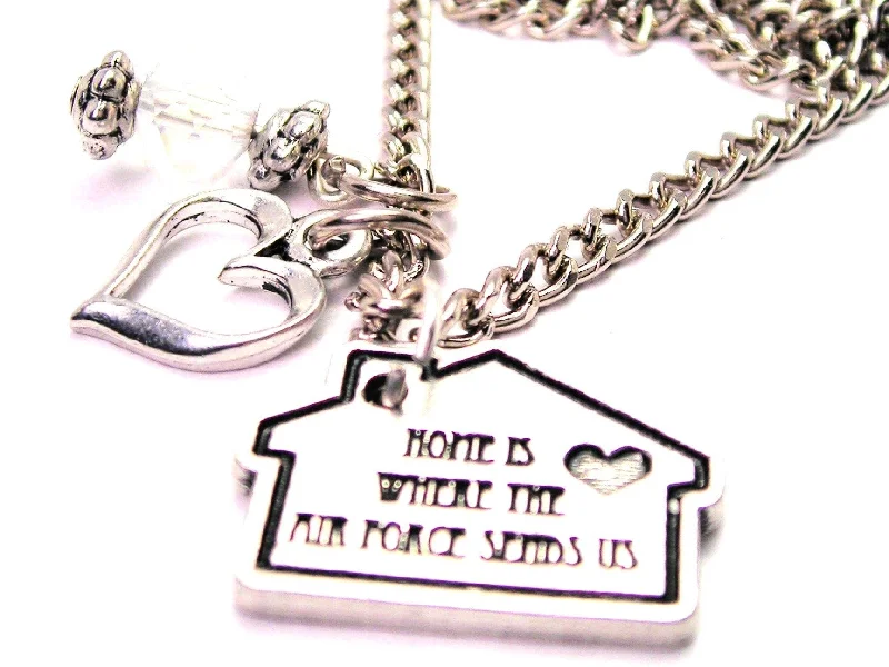 women's necklaces luxury diamond cut -Home Is Wear The Air Force Sends Us Necklace with Small Heart