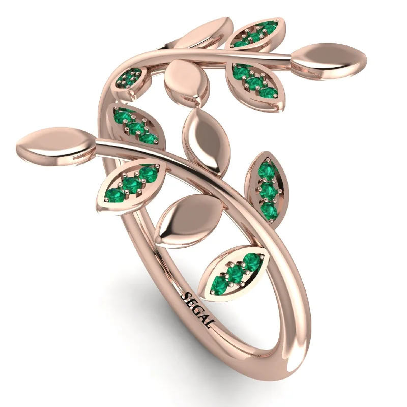 women's ring with engraved message -Open Ring Leaves Emerald Ring - Anna No. 5