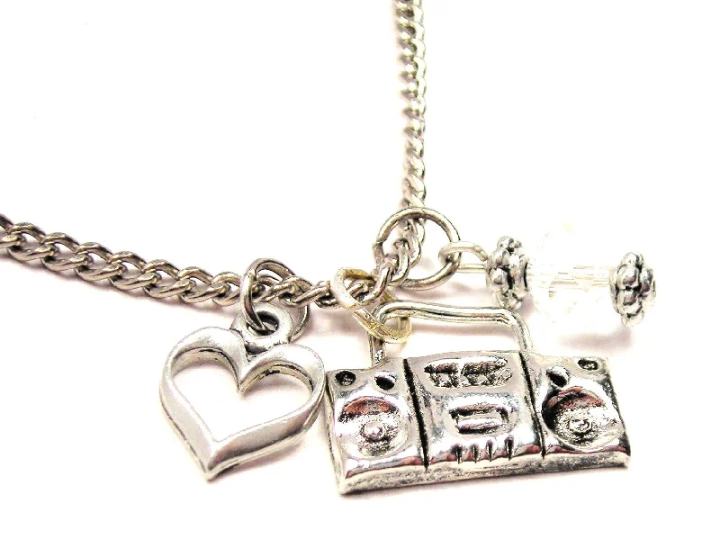 women's necklaces unique craftsmanship -Retro Boom Box Radio Necklace with Small Heart