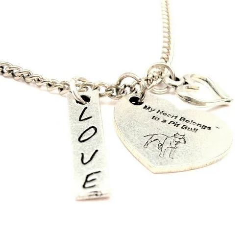 women's necklaces moon and sun -My Heart Belongs To A Pit Bull Heart Necklace With Love Stick And Open Heart