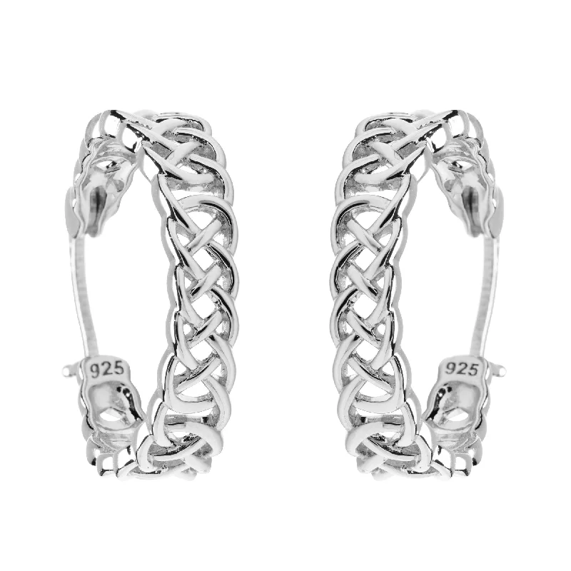 women's earrings drop style -Sterling Silver Large Celtic Knot Hoop Earrings SE2443