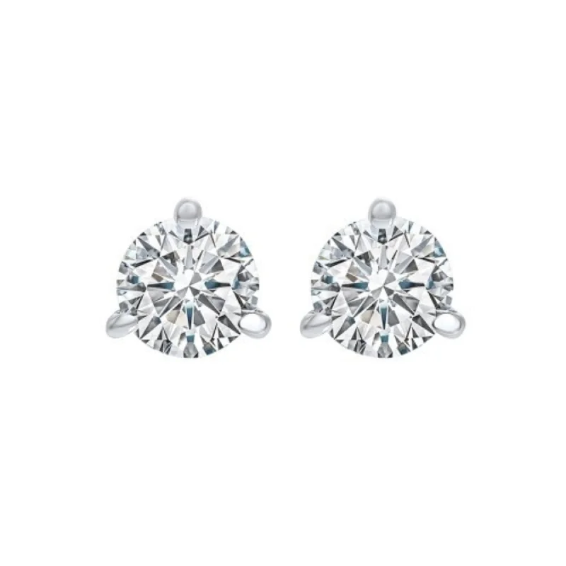 women's earrings climber design -3 Prong Round Lab Grown Diamond Stud Earrings in White Gold (2 Ctw)