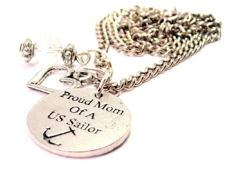 women's necklaces delicate and dainty -Proud Mom Of A Us Sailor Necklace with Small Heart