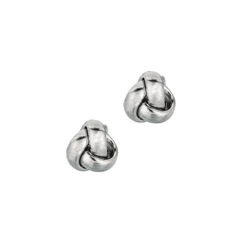 women's earrings huggie hoop -Tiny High Polish Knot Stud Earrings, 14K White Gold