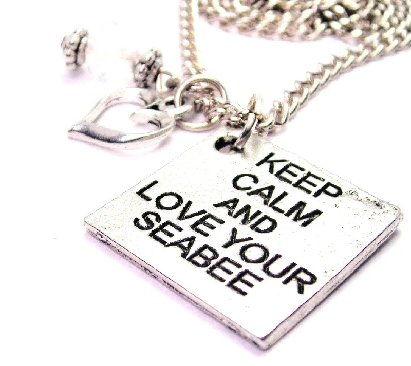 women's necklaces mother of pearl -Keep Calm And Love Your Seabee Necklace with Small Heart