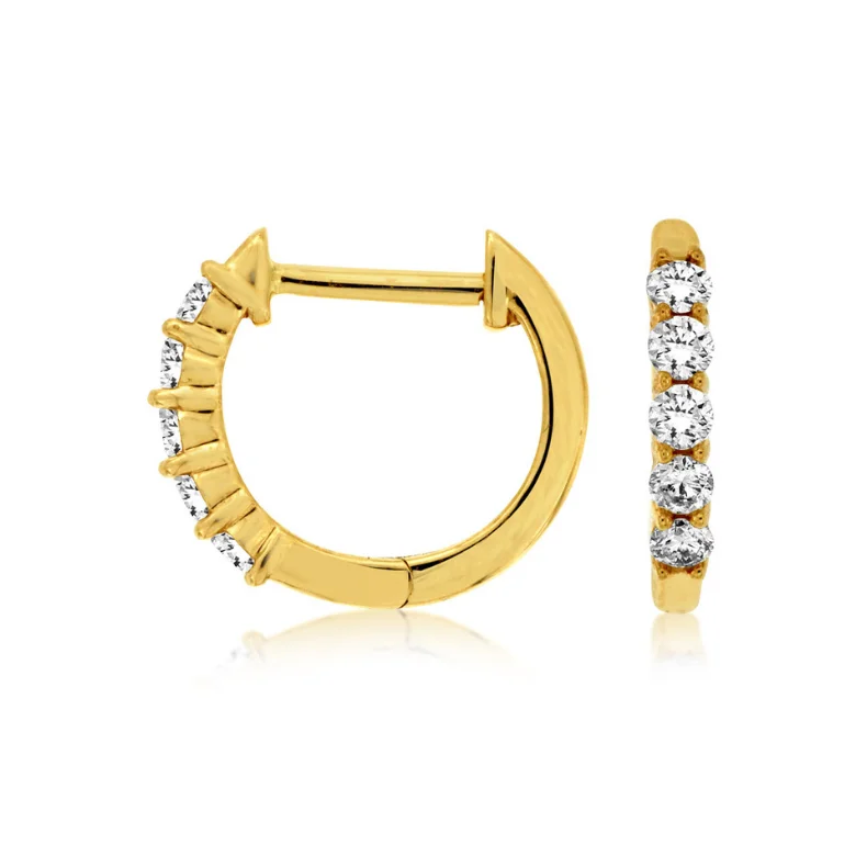 women's earrings trendy simple studs -14 Karat Yellow Gold 1/4 Carat Diamond Hoop Earrings