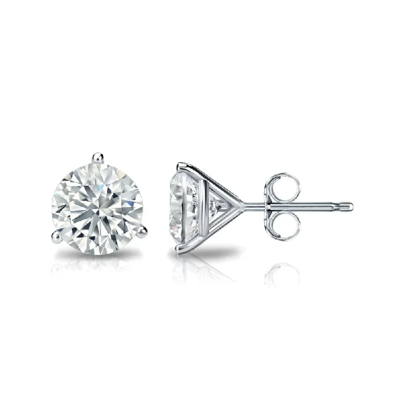 women's earrings luxury diamond cut -3 Prong Round Lab Grown Diamond Stud Earrings in White Gold (1 Ctw)