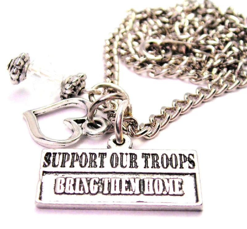 women's necklaces emerald -Support Our Troops Bring Them Home Necklace with Small Heart