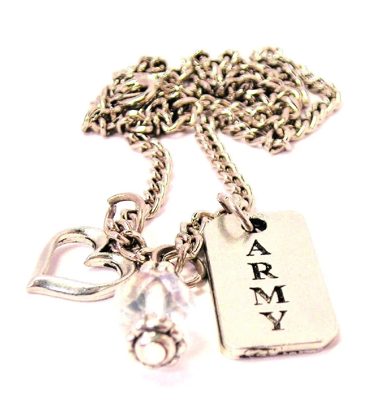 women's necklaces locket style -Army Long Tab Necklace with Small Heart