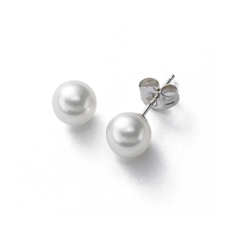 women's earrings statement piece -Cultured Akoya Pearl Stud Earrings, 6 MM, 14K White Gold