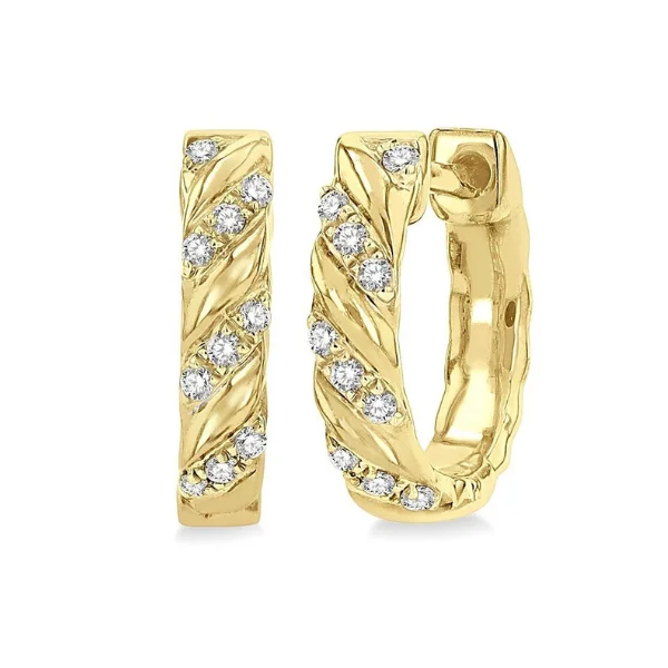 women's earrings special occasion -1/10 ctw Half Twirl Round Cut Diamond Huggie Earrings in 10K Yellow Gold