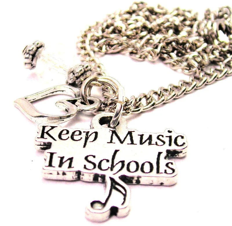 women's necklaces cross pendant -Keep Music In School Necklace with Small Heart