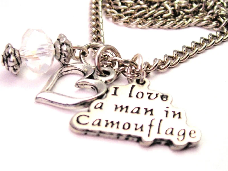 women's necklaces personalized letter -I Love A Man In Camouflage Necklace with Small Heart