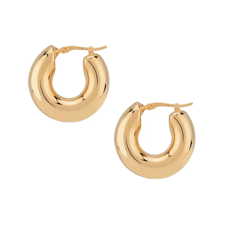 women's earrings antique design -High Polish Tube Hoop Earrings, .80 Inch, 14K Yellow Gold