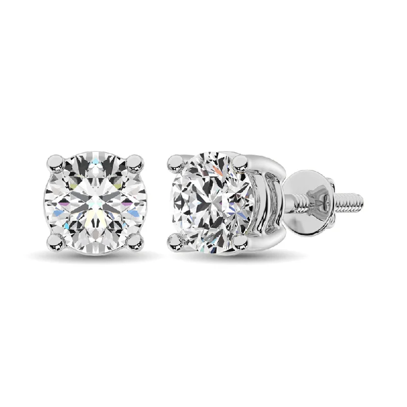 women's earrings tassel style -4 Prong Round Lab Grown Diamond Stud Earrings in White Gold (1 Ctw)