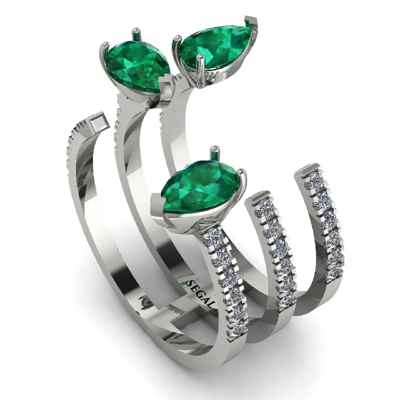 women's ring gold -Pear Shape Emerald Glam Open Ring - Quinn No. 6