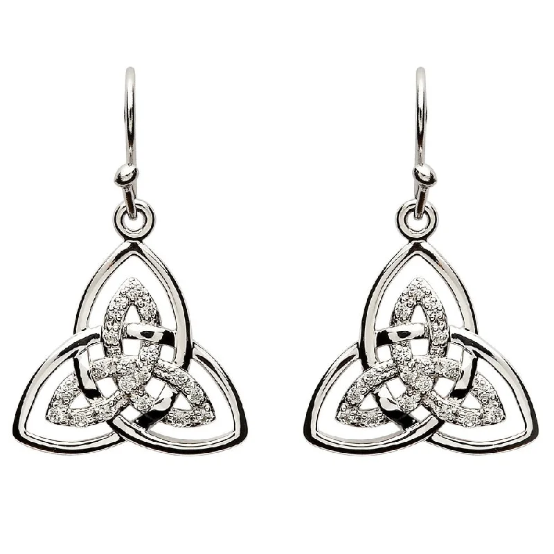 women's earrings anniversary gift -Sterling Silver Celtic Stone Set Trinity Knot Earrings SE2113CZ